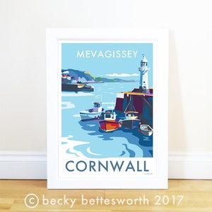 Mevagissey Cornwall by Becky Bettesworth | Seaside, Beach, Coastal Travel Print Art Poster | Housewarming Gift | Gift for Her | Home Decor