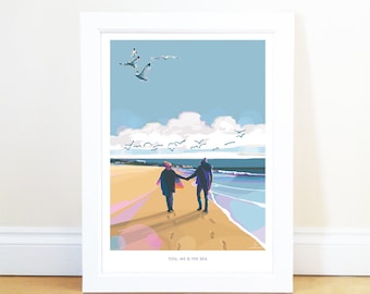 You, Me & The Sea | Positive Quote Print | Wedding Gift | Birthday Gift | Housewarming Gift | Retro Quote Print | Gift for Her | Coastal Art