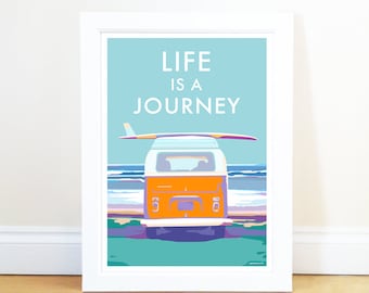 Life Is A Journey Retro Quote Print | Birthday Gift | Coastal Art | Wedding Gift | Positive Quote | Vintage Travel Print | Housewarming Gift