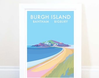 Burgh Island, Devon Print by Becky Bettesworth - Seaside, Beach, Coastal Vintage Travel Print Art Poster | Home Decor | Wall Art