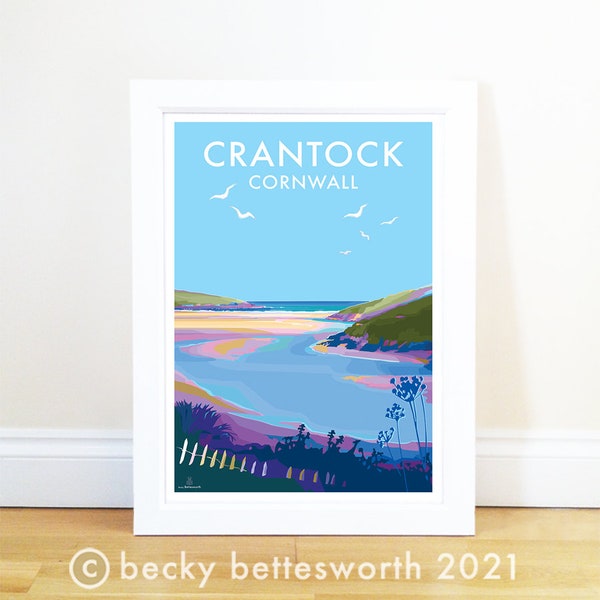 Crantock Cornwall - A4 Print by Becky Bettesworth, Seaside, Beach, Coastal Travel Print Art Poster (unframed)