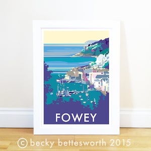 Fowey Cornwall por Becky Bettesworth, Litoral, Praia, Pôster de Viagem Costeira Vintage | Presente de Decoração para Casa | Presente Cornwall