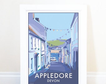 Appledore Devon Print by Becky Bettesworth | Vintage Travel Posters | Travel Gift | Retro Travel Print | Coastal Print | Beach Wall Art