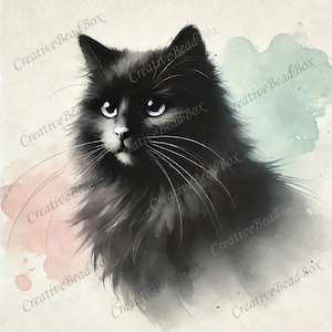 Watercolor Black Cat Art Print – Minimalist Cat Illustration, Cute Cat Wall Art, Feline Lover Gift, Pet Portrait, Digital Download