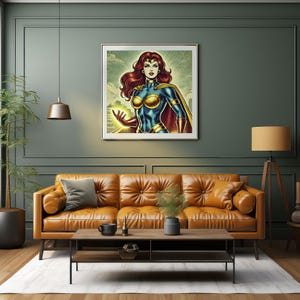Mulher super-heroína em quadrinhos - Download digital de arquivo de alta resolução - Imagem de arte de parede de uma super-heroína em estilo de quadrinhos retrô
