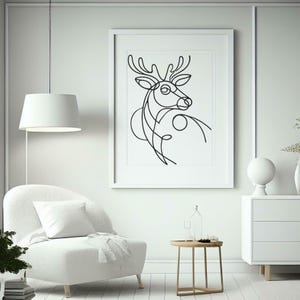 Impressão de arte moderna minimalista de veado - Arte de parede de rena preta - 50 x 70 cm / 20 x 28 pol. Download digital - Decoração de casa escandinava