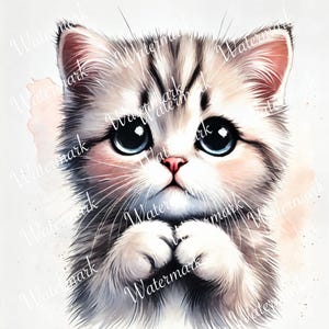 Lindo gatito triste en acuarela - Pintura minimalista de gato mendigo en 4K - Decoración de pared en tonos pastel suaves