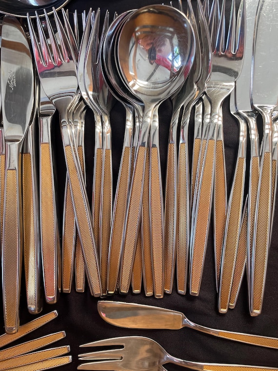 Vintage Noritake 61 Piece Gold Plated Stainless Steele Flatware