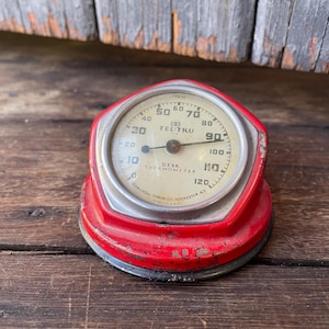 Vintage 1930&#39;s Tel-Tru Desk Thermometer, Retro Red