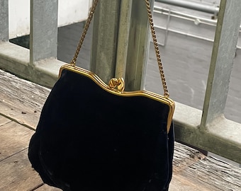 Rosenfeld Vintage deep Blue velvet and Satin clutch bag