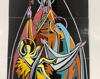 Aleluia Aveiro Portuguese Ceramic Tile Nativity scene 1962