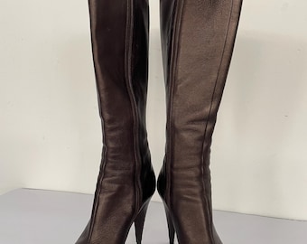 PRADA Bronze Cacao Metallic DEERSKIN Leather Boots
