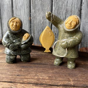 Vintage Signed hand carved Inuit soapstone sculpture