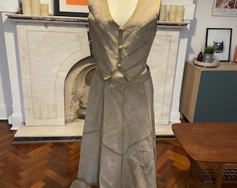 Vintage 60s Suede Skirt and Vest Set: Embroidered UK Made