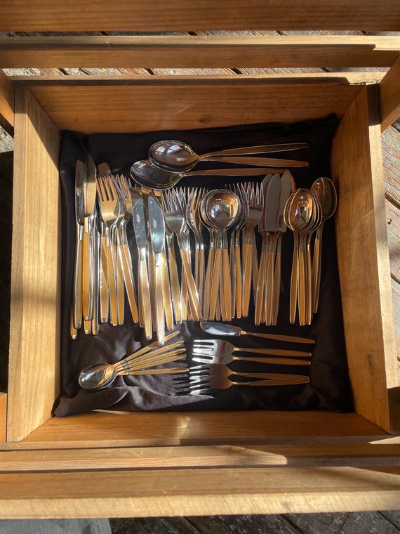 Vintage Noritake 61 Piece Gold Plated Stainless Steele Flatware