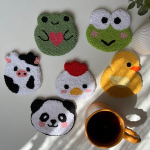 Tufted Mug Rug, Punch Needle Coasters, Housewarming Gift, Handmade New Home Gift, Handmade Teenager Gift,Y2K Punch Needle Mug Rugs,Cow Print