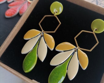 Women's Bohemian Ceramic Earrings, Earrings with Green Shades, Elegant and Unique Earrings, Green Leaf Earrings, Best Handmade Earrings