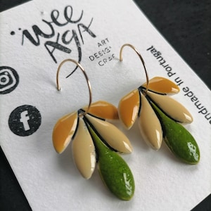 Handmade Ceramic Drop Earrings with Sterling Silver and 18k Gold Plated Hoops
