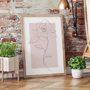 Botanical Art Print, Botanical Line Art, Dusty Pink Plant Prints, Printable Art, Neutral Wall Art Prints