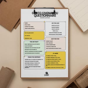 Team Building Get to Know You Questionnaire Printable – Icebreaker Worksheet for Work, Staff Meeting Activity, Digital PDF Download