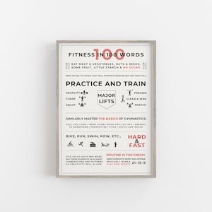 Fitness in 100 words Crossfit Poster | Digital Download | Crossfit Motivation Poster | Fitness 100 Words Poster | Crossfit Exercise Poster