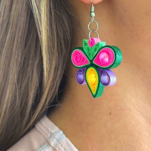 Quilling Woman Earrings, Pink Earring, Quilled Paper Jewelry, Summer Colors