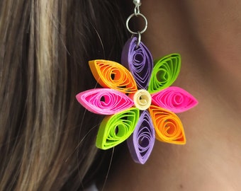Colorful Flower Paper Earring, Handmade Jewelry, Quilling Art, Eco Friendly Jewelry, Gift For A Speacial Day,