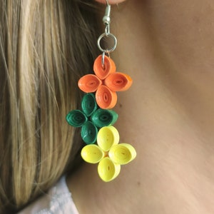 Handmade Flower Earrings, Quilling Woman Earrings, Handmade Jewelry, Paper Earrings, Bohemian Jewelry, Gift for Her, 1st Anniversary Gift,