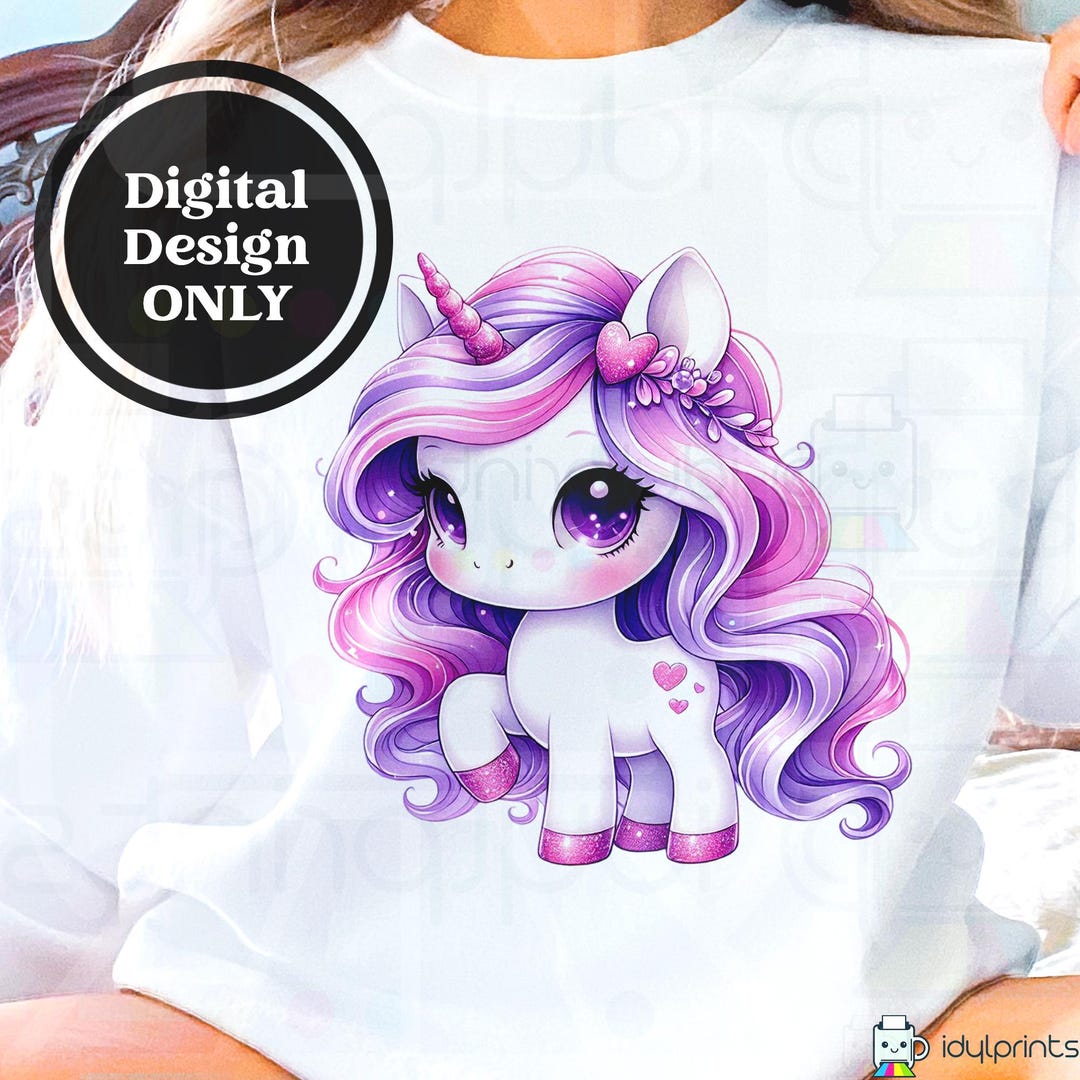 Purple and Pink Baby Unicorn Graphics Clipart, Watercolor Little Cute ...