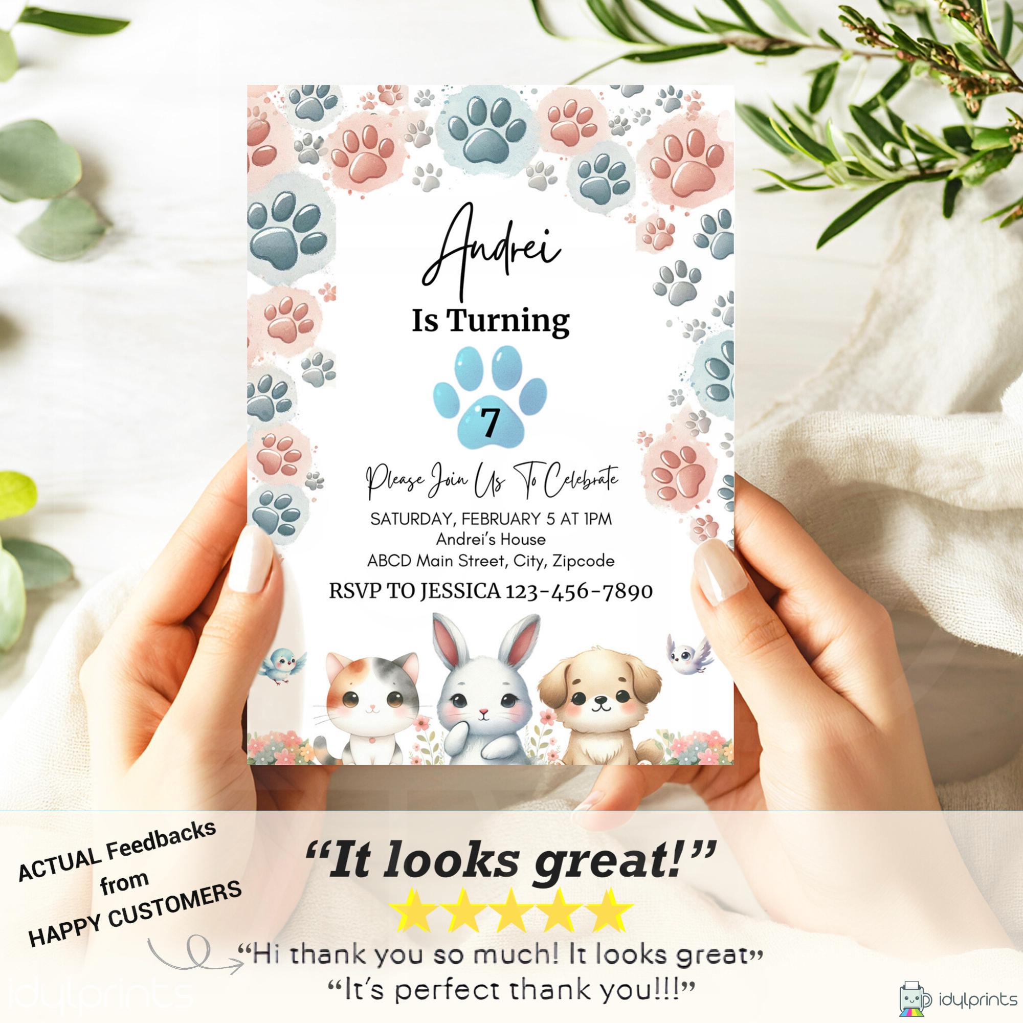 Editable Birthday Party Invitation Template, Pets Animal Kids Party Pet ...