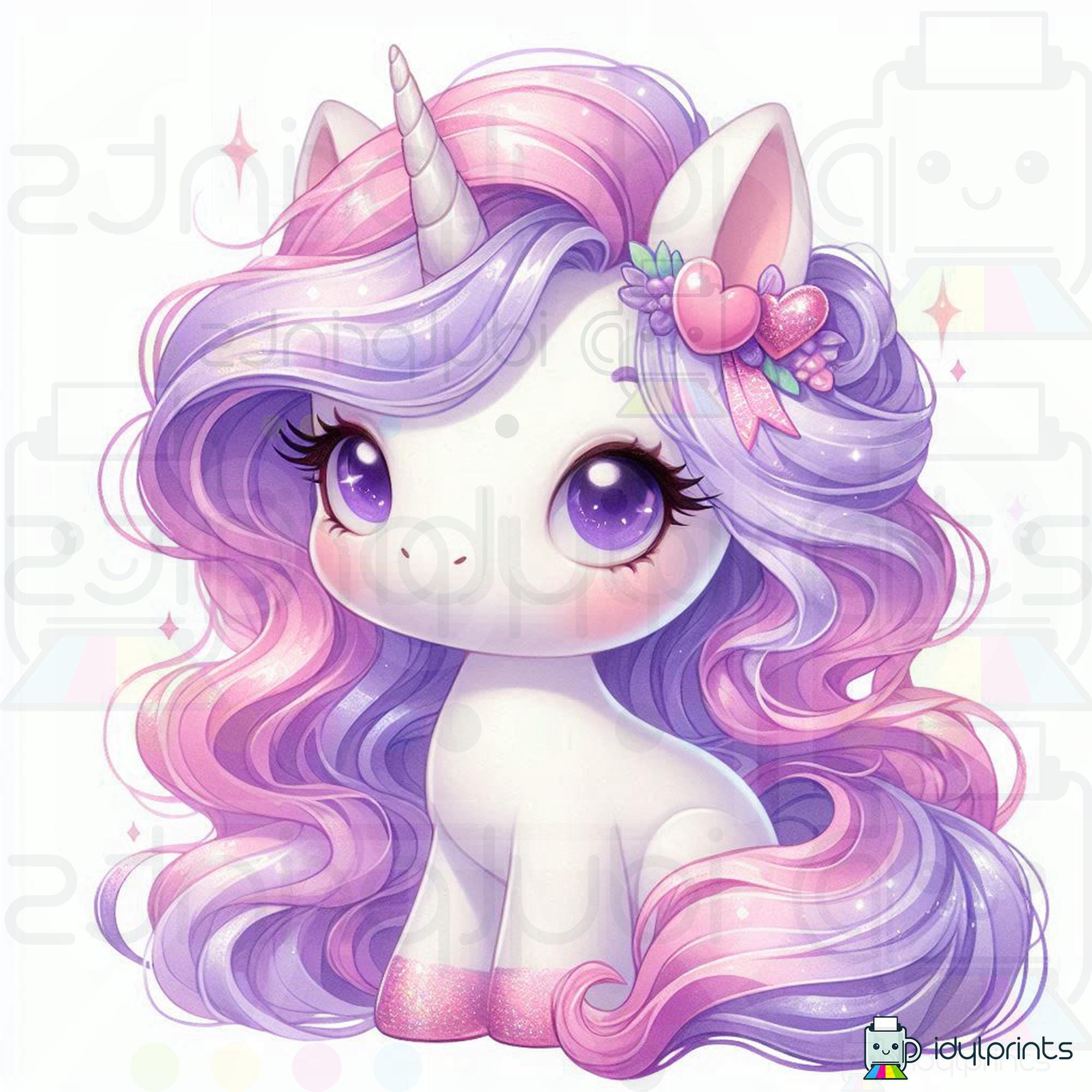 Watercolor Cute Purple and Pink Baby Unicorn Graphics Clipart, Little ...