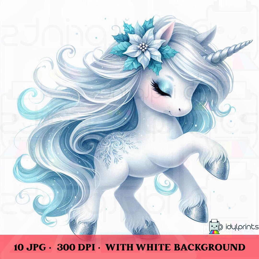 Watercolor Winter Unicorn Clipart, Wonderland Frosty Ice Baby Unicorns ...