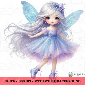 Ethereal Watercolor Elegant Lavender Fairy Pixie Clipart, 10 JPG 300 DPI Images Whimsical Fantasy Magical Ephemera Junk Journal Paper Crafts