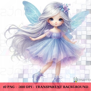 Ethereal Watercolor Elegant Lavender Fairy Pixie Clipart, 10 PNG 300 DPI Images Whimsical Fantasy Magical Ephemera Junk Journal Paper Crafts