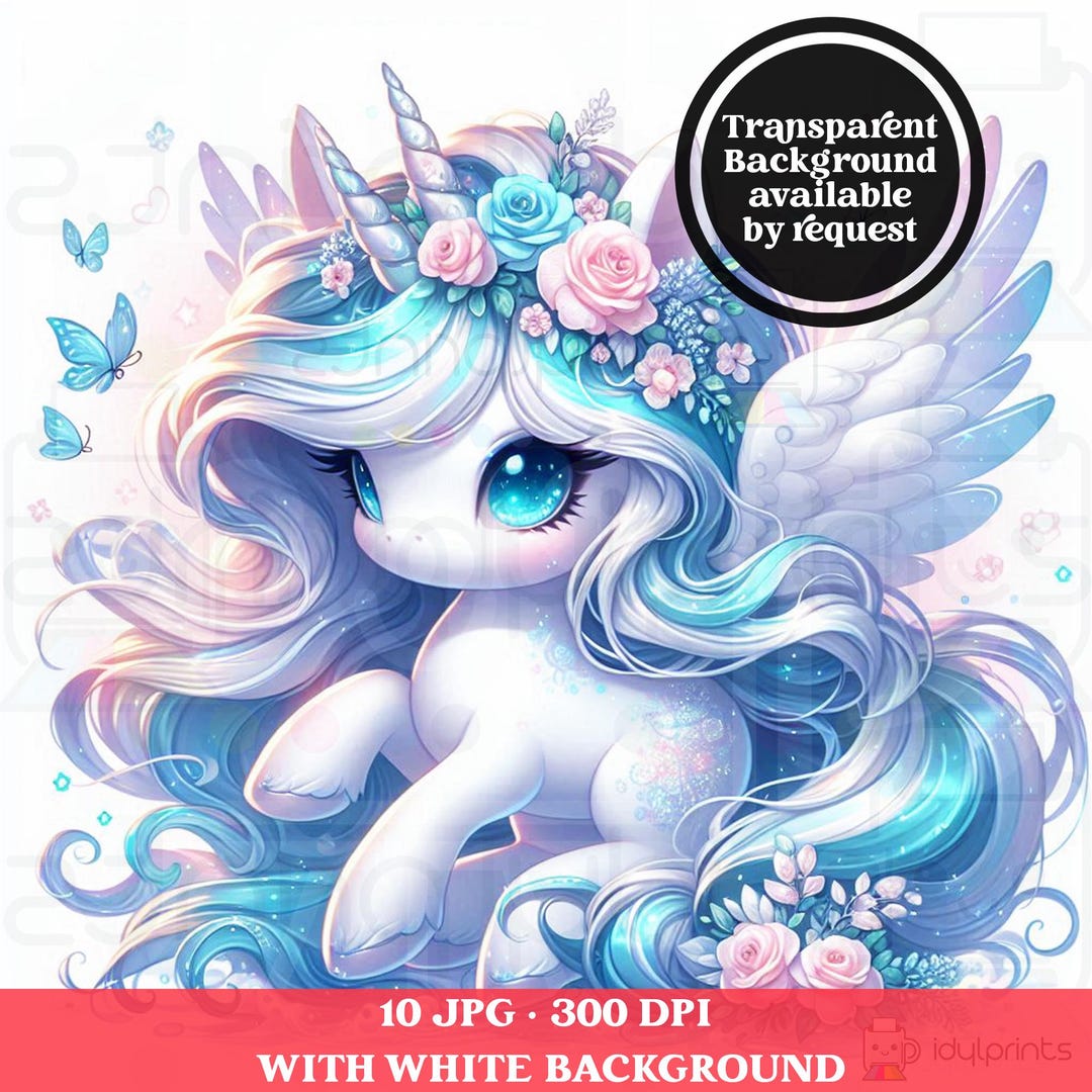 Watercolor Floral Baby Unicorn Clipart, Spring Summer Fantasy Little ...