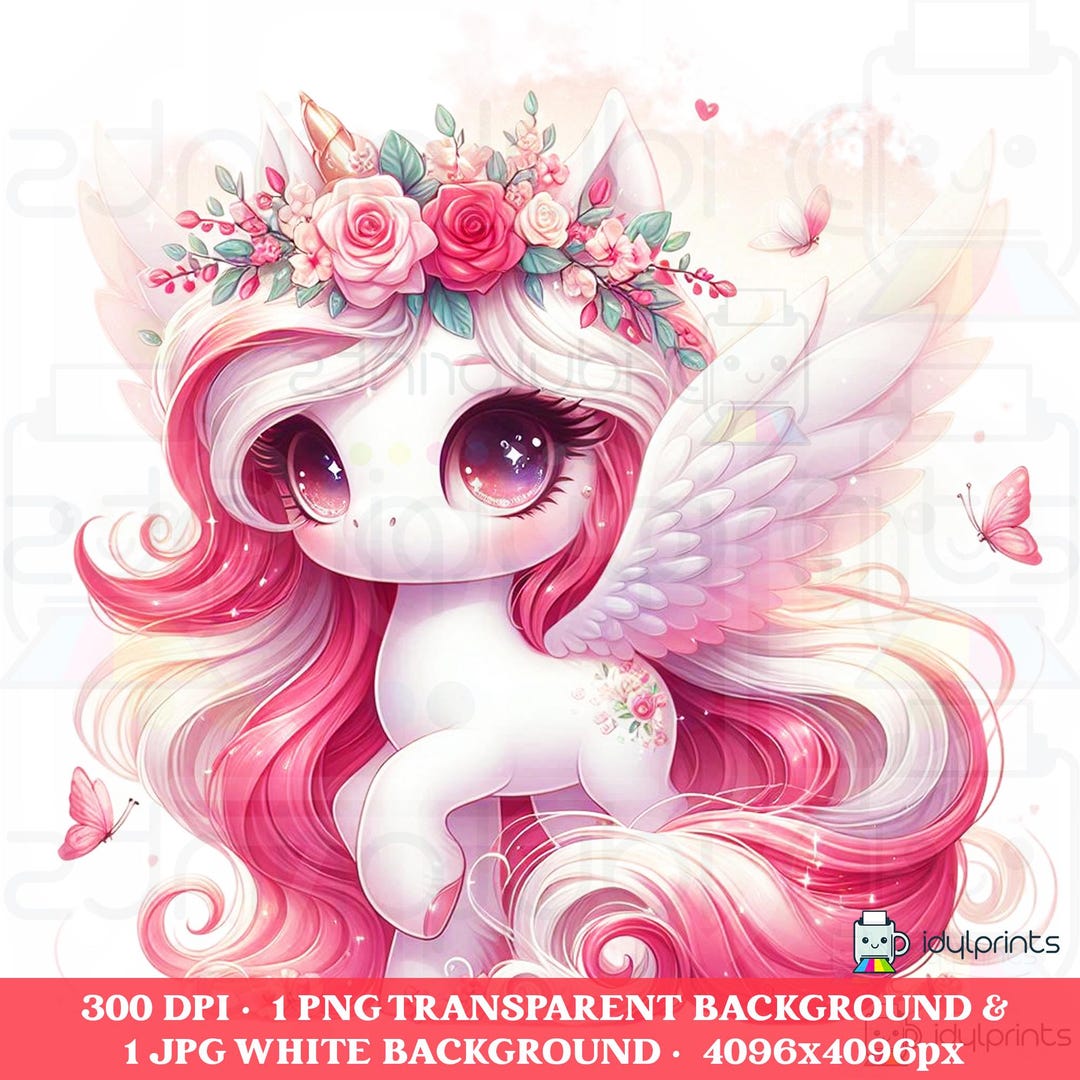 Pastel Pink Baby Unicorn Clipart, Whimsical Cute Unicorns PNG JPG ...