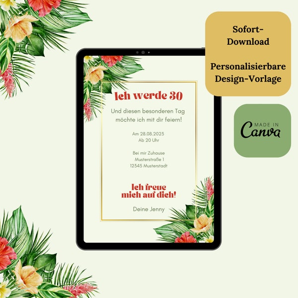 Digitale Einladung Geburtstag | selbst gestalten | E-Card Geburtstag | Einladung | Geburtstagparty | Runder Geburtstag | Modern| Tropical