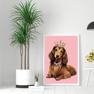 Dachshund Puppy Portrait | Princess Dog Wall Art | iPhone Wallpaper | AI Art Print on Demand | Home Decor Poster | Colorful Instant Download