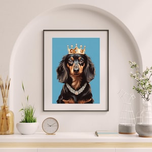 Dachshund Puppy Portrait | Dog Blue Wall Art | iPhone Wallpaper | AI Art Print on Demand | Home Decor Poster | Colorful Instant Download