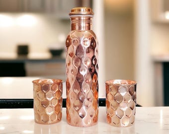 Pure Diamond Copper Water Bottle, Luxury Copper Bottle, Yoga Bottle, Handmade Copper Bottle, Ayurveda Benefits Bottle, Gym Bottle,