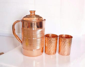 Pure Copper Water Jug, Luxury Copper Mug, Yoga Water Jug, Handmade Copper Jug, Ayurveda Benefits Jug,