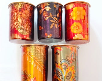 Pure Copper Water Glass, Colouful Printed Plain Luxury Copper Mug Yoga Bottle, Handmade Copper Cup, Ayurveda Benefits Bottle, Gym Bottle,
