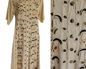 Vestido Rayon Estilo India Beige etnico 10 12 Vintage