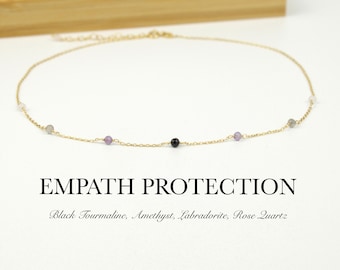Collana protettiva per empatici – Tormalina nera, ametista, labradorite, quarzo rosa / Scudo energetico, antistress, gioielli con cristalli curativi