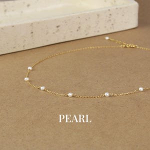 Dainty Freshwater Pearl Necklace, Pearl Beaded Chain, Layering Choker, 925 Sterling Silver/Gold Plated, Delicate Gift for Her
