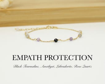 Empath Protection Bracelet – Black Tourmaline, Amethyst, Labradorite, Rose Quartz | Energy Shield, Stress Relief, Healing Crystal Jewelry