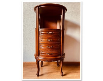 Baroque Style Wooden Chest of Drawers (Bedside Table) Dresser Round Classic Antique Italian Louis XV Style Oval End Table or Bedside Nightstand Cabinet