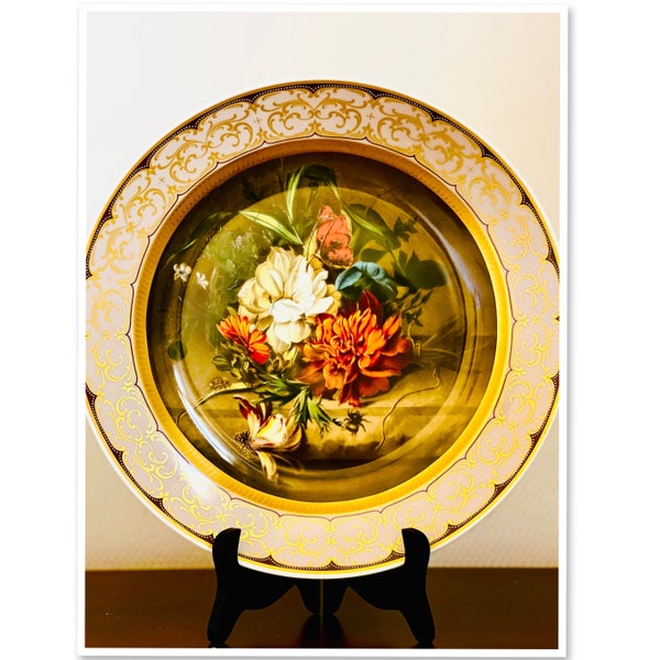 Large Porcelain Charger / Wall Plate Alboth & Kaiser Wandteller Bildmalerei Porzellan Still Life Bouquet of Flowers - Rachel Ruysch Dutch