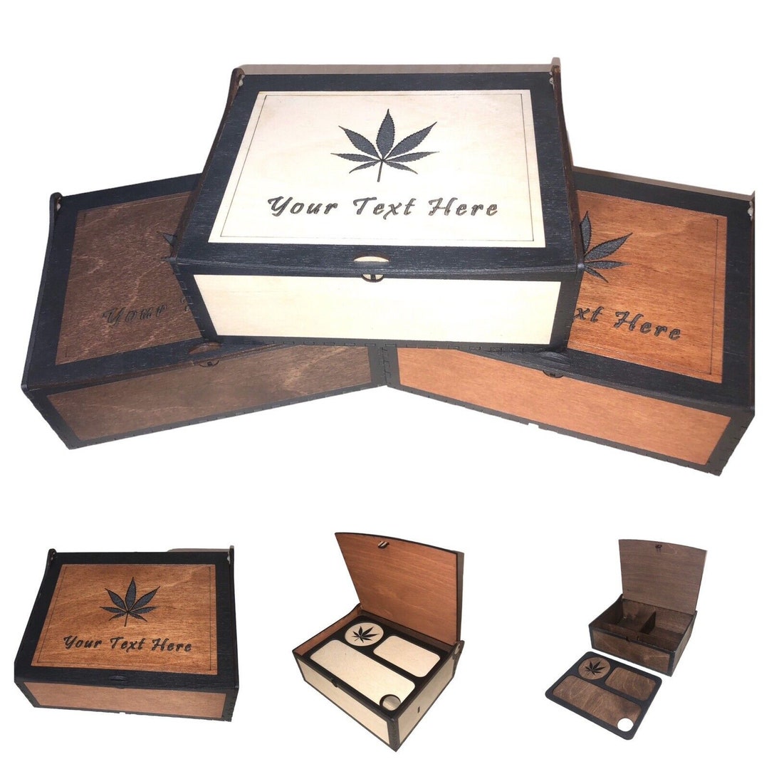Personalised Smokers Box With Rolling Tray Single Leaf Design. With Free Raw Rizla and Tips. Etsy