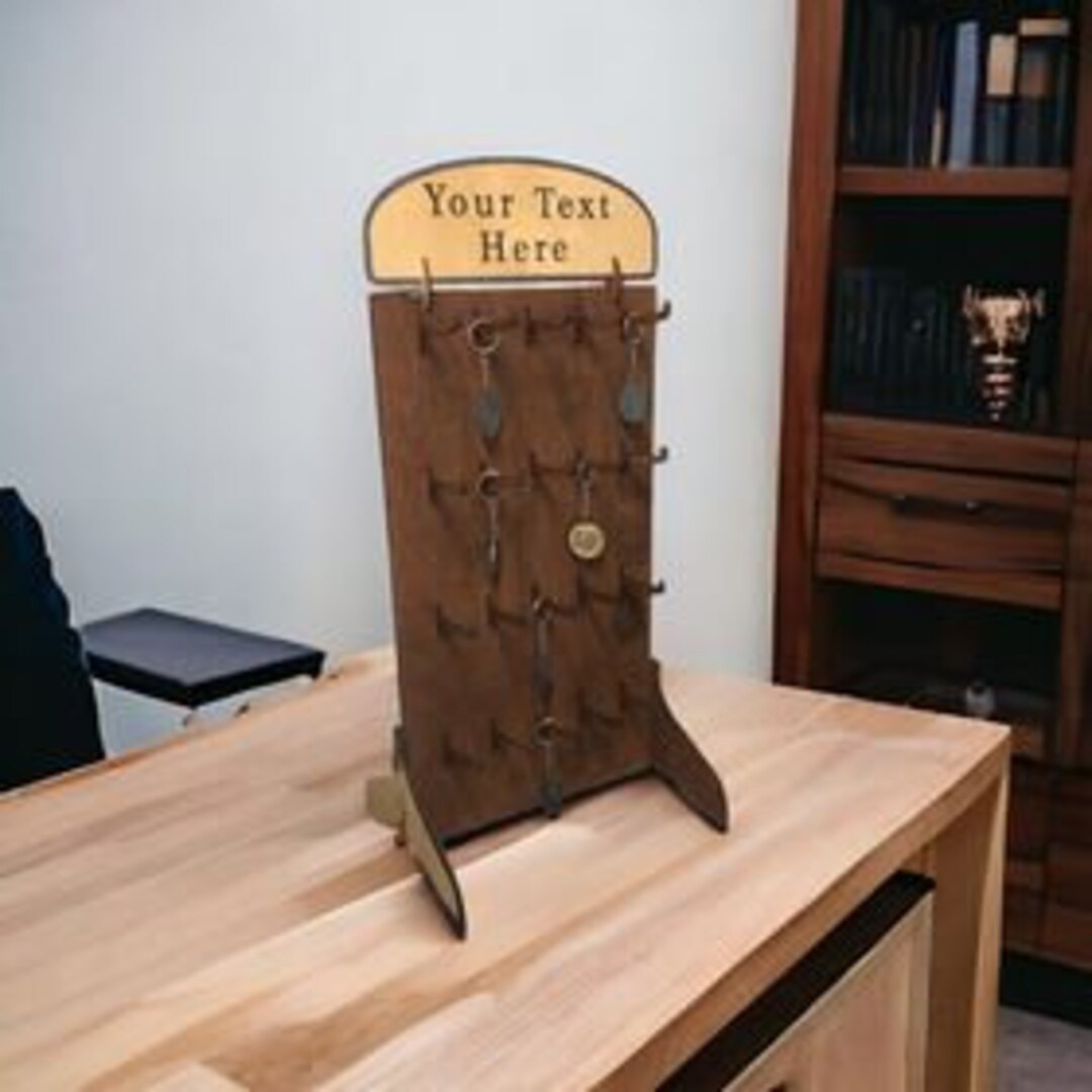Keyring Display Stand. Dark Oak Finish. Large Personalised Point of Sale Keyring Hanger Display